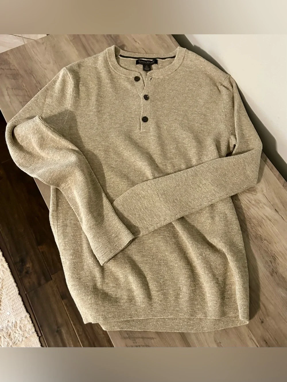 Banana Republic Slub Cotton Henley Sweater Tan Beige Size S | Button Neck